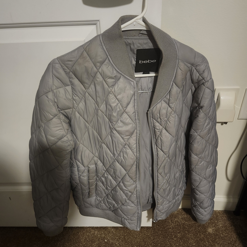 Bebe Gray Quilted Bomber Jacket